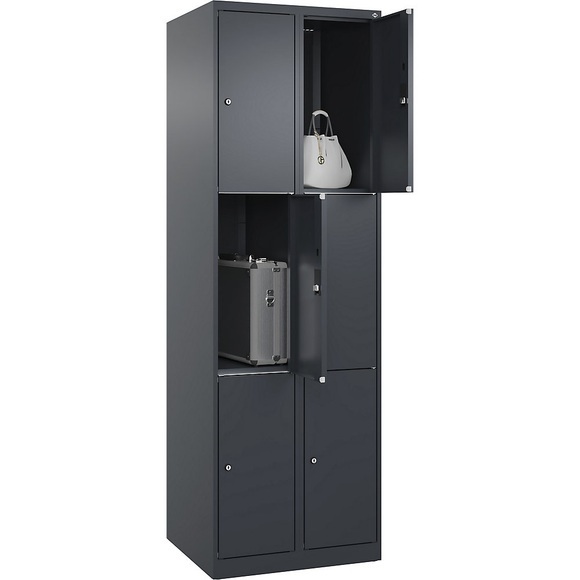 C+P Schließfachschrank Classic PLUS, 2 Abteile, grau, B 600 mm, 6 Fächer, mit Bodengleitern