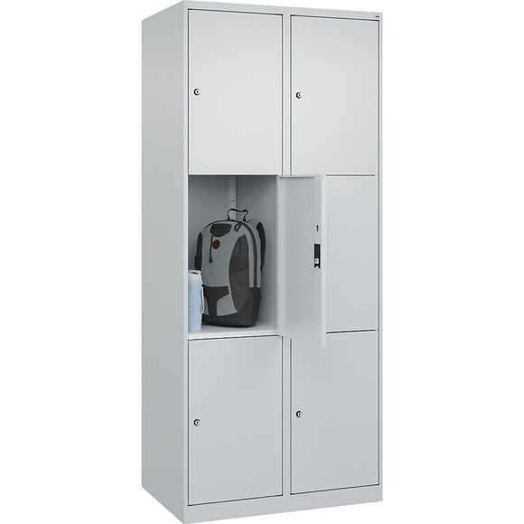 C+P Schließfachschrank Classic PLUS, 2 Abteile, lichtgrau, B 800 mm, 6 Fächer, mit Bodengleitern