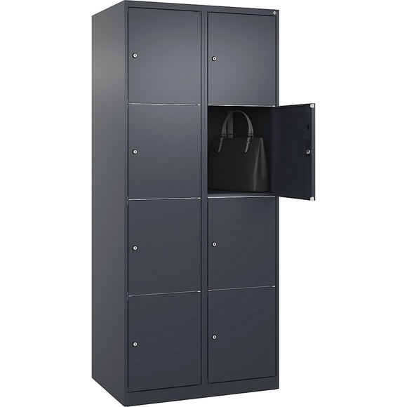 C+P Schließfachschrank Classic PLUS, 2 Abteile, grau, B 800 mm, 8 Fächer, mit Bodengleitern