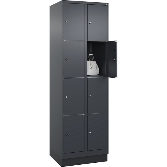 C+P Schließfachschrank Classic PLUS, 2 Abteile, grau, B 600 mm, 8 Fächer, mit Bodensockel