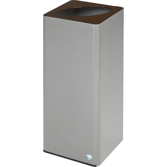 VAR Wertstoffsammler QUADRO, 70 l, aus Stahl mit Klemmring, silber / braun