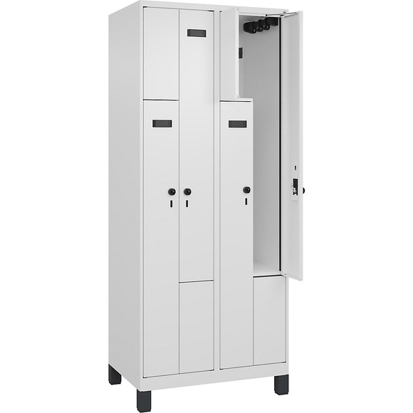 Z-Spind Evolo PLUS, 2 Abteile, weiß, B 800 mm, 4 Fächer, mit breiten Füßen, Sicherheits-Drehriegel