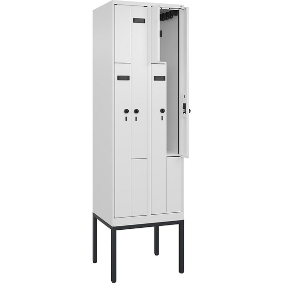 Z-Spind Evolo PLUS, 2 Abteile, weiß, B 600 mm, 4 Fächer, mit schmalen Füßen, Sicherheits-Drehriegel
