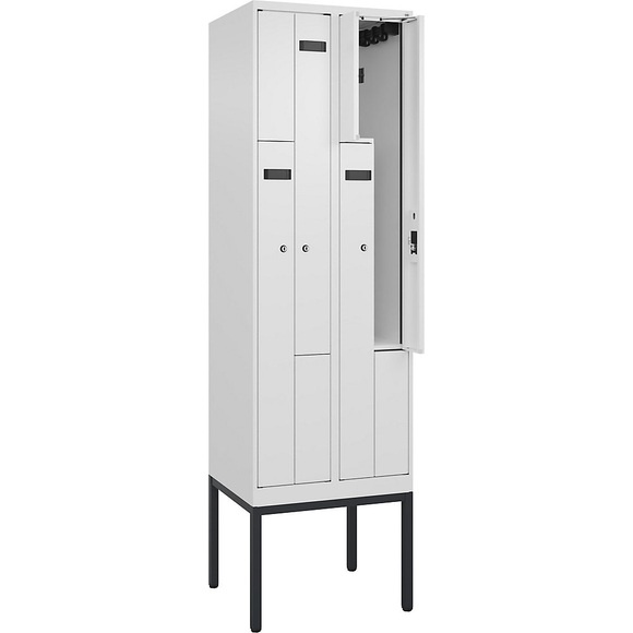 Z-Spind Evolo PLUS, 2 Abteile, weiß, B 600 mm, 4 Fächer, mit schmalen Füßen, Zylinderschloss