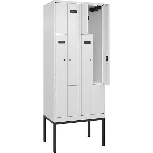 Z-Spind Evolo PLUS, 2 Abteile, weiß, B 800 mm, 4 Fächer, mit schmalen Füßen, Zylinderschloss