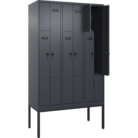 Z-Spind Evolo PLUS, 3 Abteile, grau, B 1200 mm, 6 Fächer, mit schmalen Füßen, Sicherheits-Drehriegel