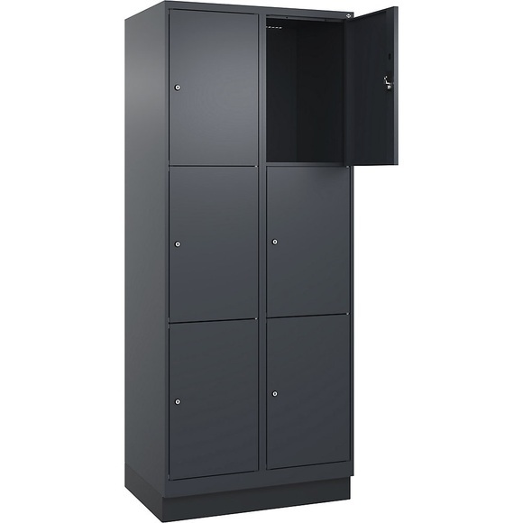 3er-Schließfachschrank Evolo PLUS, 2 Abteile, grau, B 800 mm, 6 Fächer, mit Bodensockel, Zylinderschloss