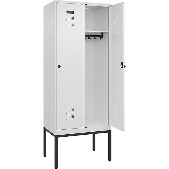 C+P Spind Evolo PLUS, 2 Abteile, verkehrsweiß, B 800 mm, mit schmalen Füßen, Drehriegel