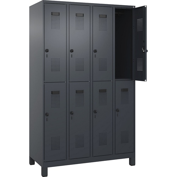 C+P Doppelstock-Spind Evolo PLUS, 4 Abteile, grau, B 1200 mm, mit breiten Füßen, Drehriegel