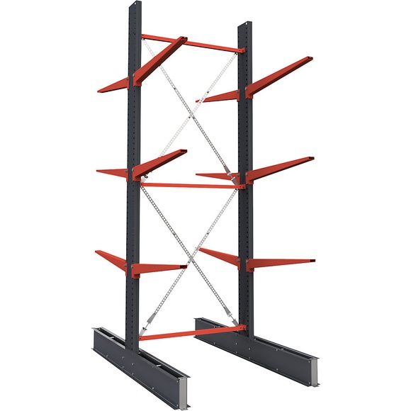 Kragarmregal, doppelseitig, HxB 3500 x 1000 mm, Kragarm 1000 mm, Grundregal