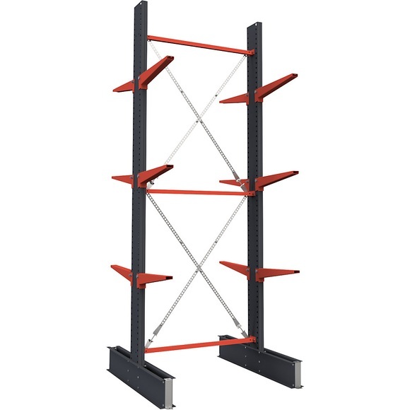 Kragarmregal, doppelseitig, HxB 3500 x 1500 mm, Kragarm 600 mm, Grundregal