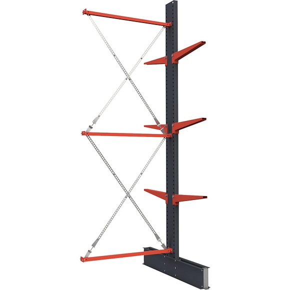 Kragarmregal, doppelseitig, HxB 3500 x 1500 mm, Kragarm 600 mm, Anbauregal