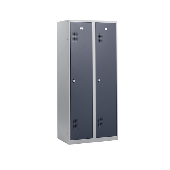 QUIPO Garderobenschrank Breite 800 mm, 2 Abteile à 398 mm, mit Vorhängeschlossvorrichtung Korpus lichtgrau / Türen basaltgrau