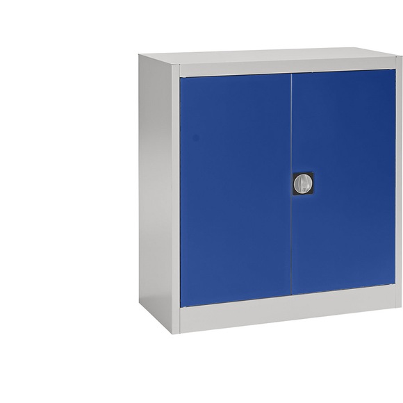 mauser Stahlschrank mit Flügeltüren 2 Fachböden, Höhe 1016 mm lichtgrau / ultramarinblau