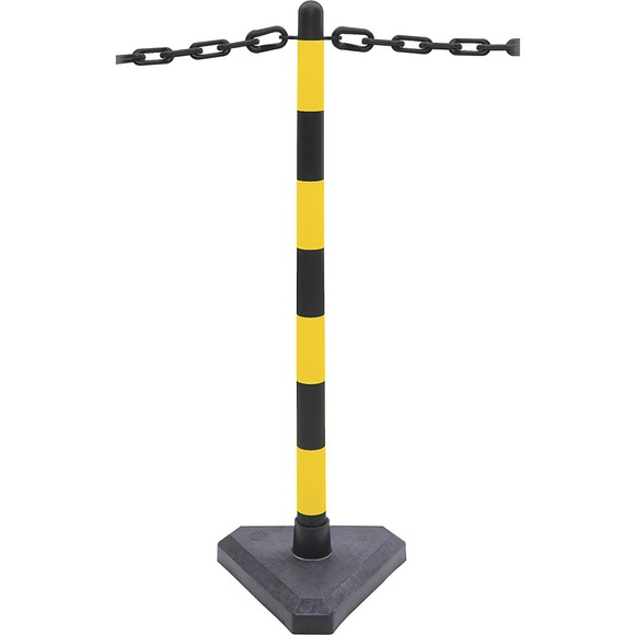 Kettenständer-Set zementgefüllter Dreiecksfuß 6 Pfosten, 10 m Kette, schwarz / gelb