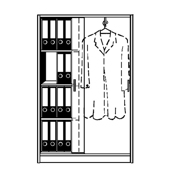 TINO - Schiebetürenschrank 3 Fachböden links, 4 Ordnerhöhen, rechts Garderobe Korpusfarbe Alusilber, Türfarbe Buche-Dekor