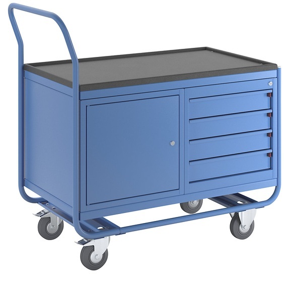 EUROKRAFT Industrie-Tischwagen 1 Schubladenschrank, 1 Stahlblechschrank Vollgummireifen spurlos