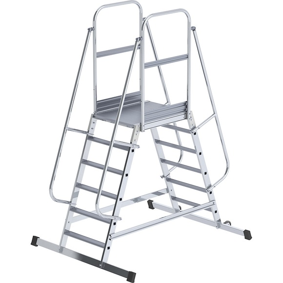 EUROKRAFT Alu-Podestleiter beidseitig begehbar, fahrbar 2 x 6 Stufen
