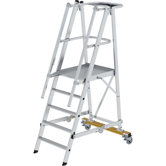 Alu-Plattformleiter, fahrbar mit 3-seitigem Plattformgeländer 5 Sprossen inkl. Plattform