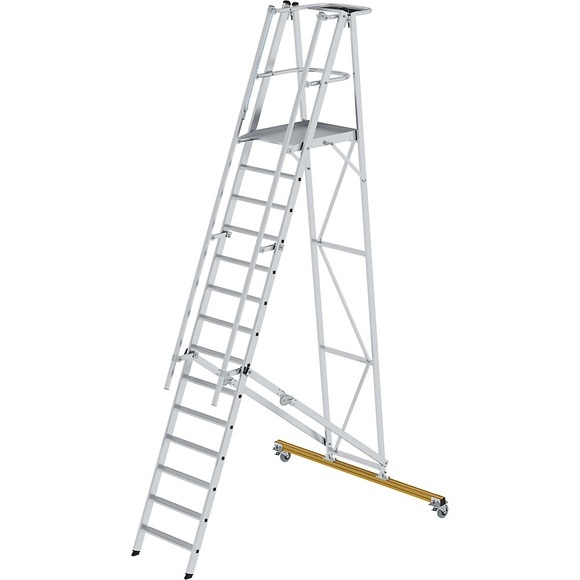 Alu-Plattformleiter, fahrbar mit 3-seitigem Plattformgeländer 14 Sprossen inkl. Plattform