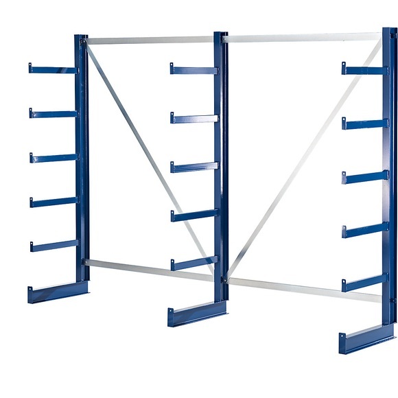 EUROKRAFT Kragarmregal mit identischer Kragarm-Länge Regallänge 2700 mm einseitig, enzianblau