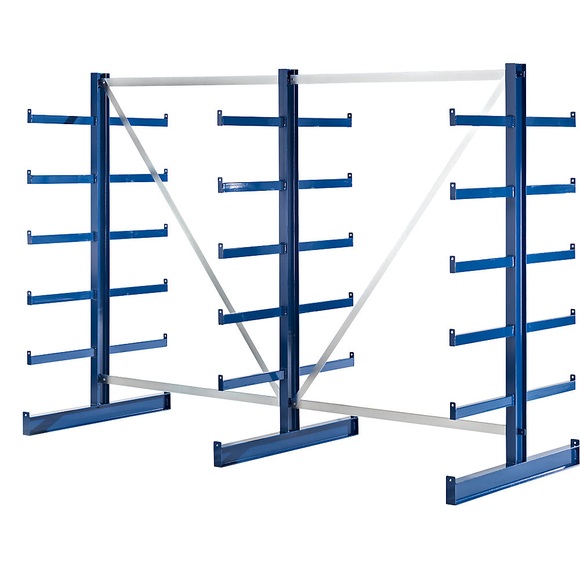 EUROKRAFT Kragarmregal mit identischer Kragarm-Länge Regallänge 2700 mm zweiseitig, enzianblau