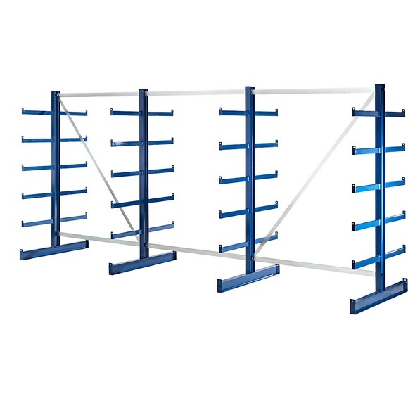 EUROKRAFT Kragarmregal mit identischer Kragarm-Länge Regallänge 4050 mm zweiseitig, enzianblau