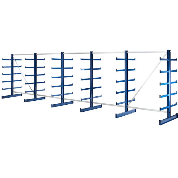 EUROKRAFT Kragarmregal mit identischer Kragarm-Länge Regallänge 6750 mm zweiseitig, enzianblau