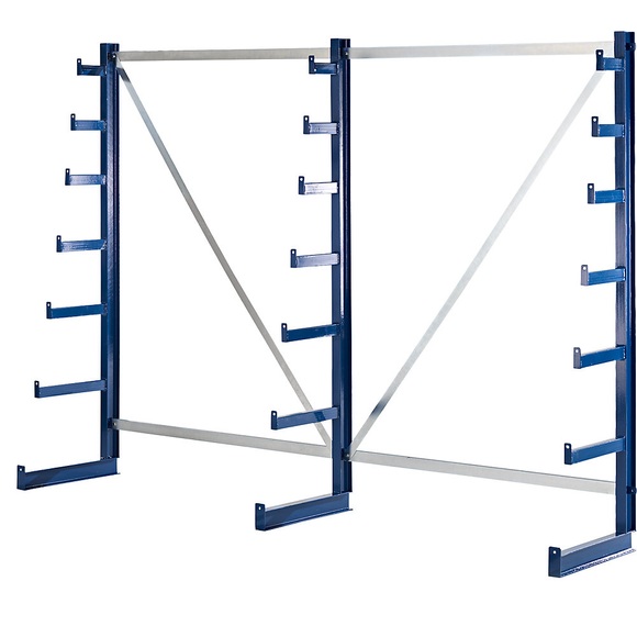 EUROKRAFT Kragarmregal mit nach oben verjüngender Kragarm-Länge Regallänge 2700 mm einseitig, enzianblau
