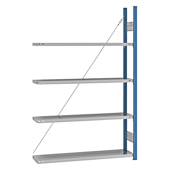 EUROKRAFT Fachboden-Steckregal, blau / verzinkt Regalhöhe 2000 mm, Fachbodenbreite 1215 mm Anbauregal, Fachbodentiefe 350 mm