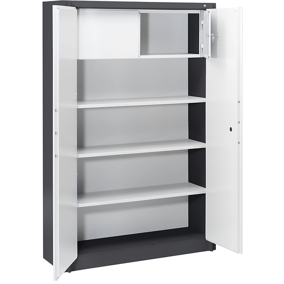 CP Stahlschrank, feuergeschützt 3 Fachböden verstellbar, 1 Schließfach, Breite 1200 mm schwarzgrau / lichtgrau