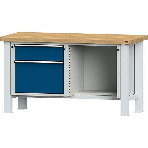 ANKE Schwerlast-Werkbank, Plattenbreite 1500 mm, mit 1 Schublade und 1 Flügeltür, Plattenstärke 50 mm