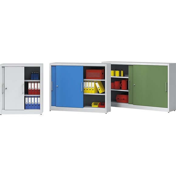 EUROKRAFT Schiebetürschrank mit 2 Fachböden, HxB 1200 x 1000 mm Tiefe 600 mm, Türen lichtblau RAL 5012