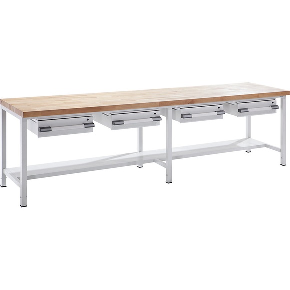 EUROKRAFT Werkbank, höhenverstellbar mit Schubladen Breite 2000 mm, grau