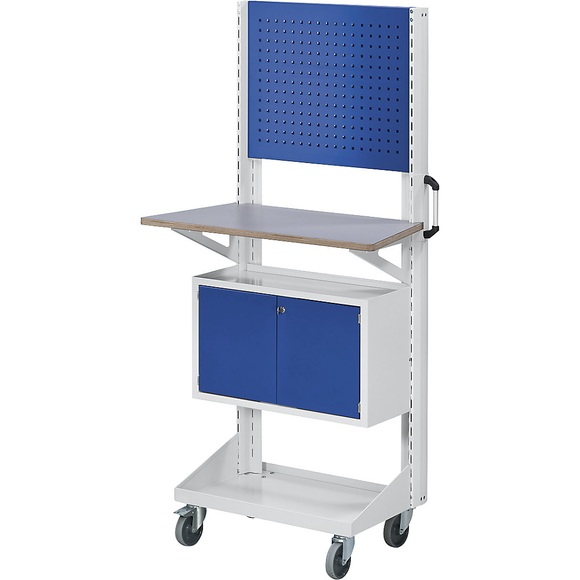 ANKE Werkzeug- und Materialwagen, mit Lochplatte, Arbeitsplatte, Schrank, blau