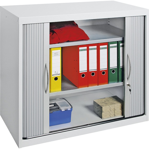 Rollladenschrank Breite 1000 mm, 2 Fachböden lichtgrau / weißaluminium