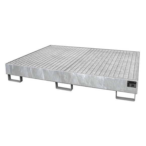 Regal-Bodenwanne 240 l Auffangvolumen, LxBxH 1750 x 1300 x 250 mm mit Gitterrost, feuerverzinkt