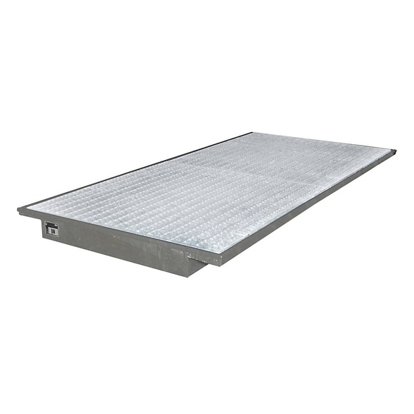 Regal-Einhängewanne Auffangvolumen 200 l LxB 2650 x 1250 / 915 mm, feuerverzinkt