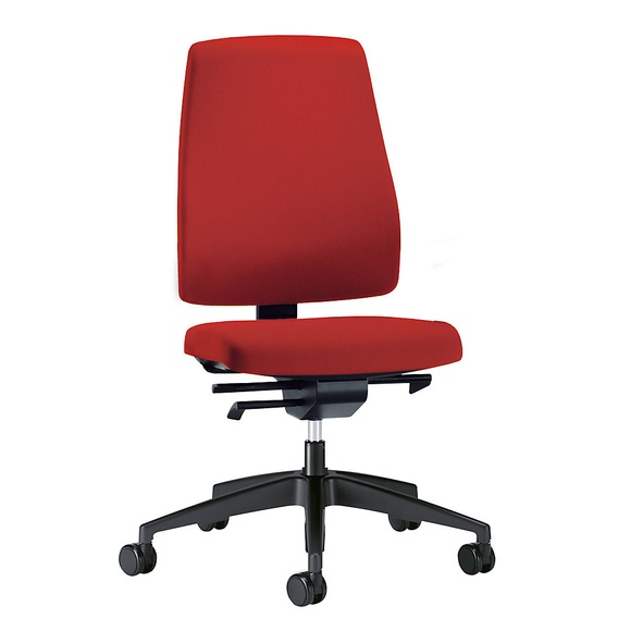 interstuhl Bürodrehstuhl GOAL, Rückenlehnenhöhe 530 mm Gestell schwarz, mit weichen Rollen feuerrot, Sitztiefe 410 mm
