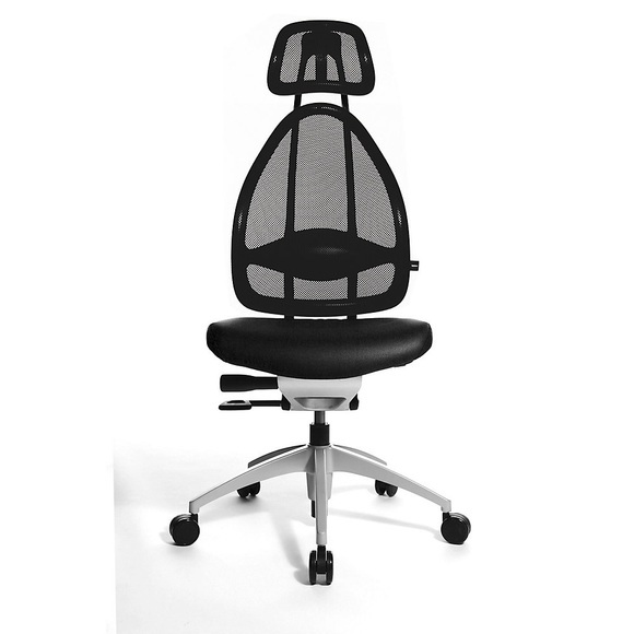 Topstar Design-Bürodrehstuhl, mit Kopfstütze und Netzrücken Rückenlehnenhöhe gesamt 830 mm schwarz
