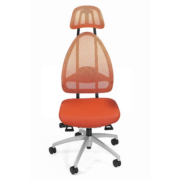 Topstar Design-Bürodrehstuhl, mit Kopfstütze und Netzrücken Rückenlehnenhöhe gesamt 830 mm orange