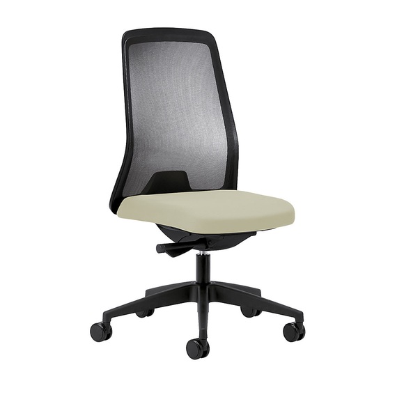 interstuhl Operator-Drehstuhl EVERY, Netz-Rückenlehne schwarz Gestell schwarz, mit harten Rollen beige, Sitztiefe 430 mm