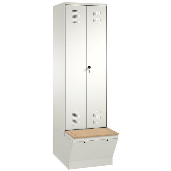 CP EVOLO Garderobenschrank, zueinander schlagende Türen, mit Aufbewahrungsbox 2 Abteile, Abteilbreite 300 mm reinweiß / reinweiß