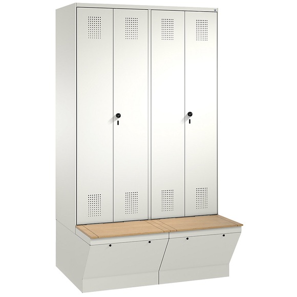 CP EVOLO Garderobenschrank, zueinander schlagende Türen, mit Aufbewahrungsbox 4 Abteile, Abteilbreite 300 mm reinweiß / reinweiß