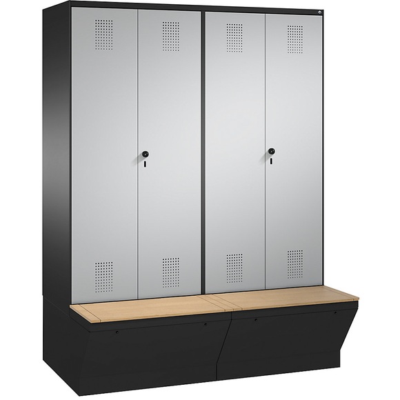 CP EVOLO Garderobenschrank, zueinander schlagende Türen, mit Aufbewahrungsbox 4 Abteile, Abteilbreite 400 mm schwarzgrau / weißaluminium