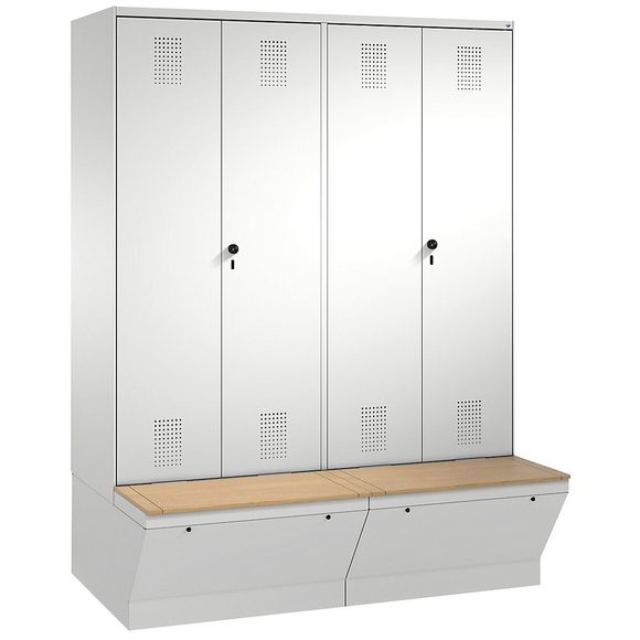CP EVOLO Garderobenschrank, zueinander schlagende Türen, mit Aufbewahrungsbox 4 Abteile, Abteilbreite 400 mm lichtgrau