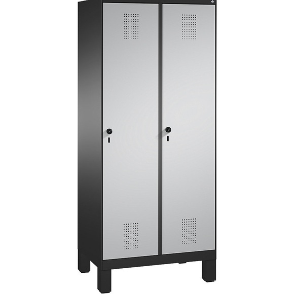 CP EVOLO Aufbewahrungsschrank, mit Füßen 2 Abteile, Abteilbreite 400 mm, mit 8 Fachböden schwarzgrau / weißaluminium