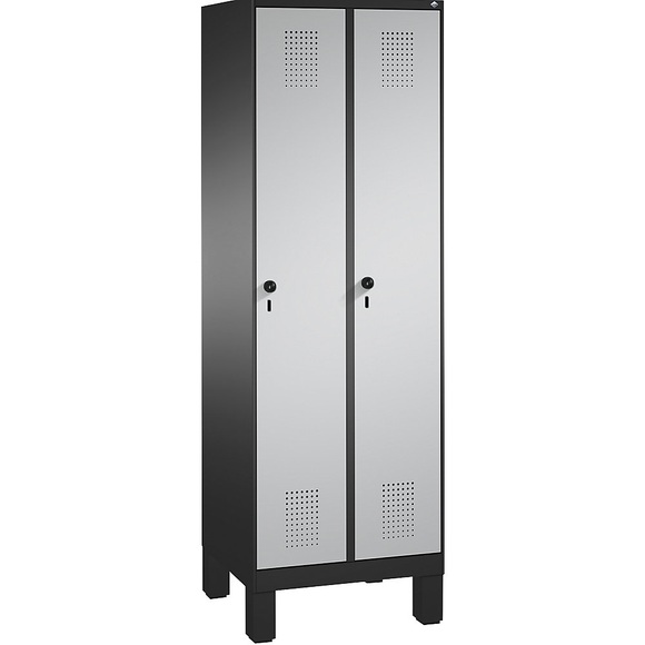 CP EVOLO Aufbewahrungsschrank, mit Füßen 2 Abteile, Abteilbreite 300 mm, mit 8 Fachböden schwarzgrau / weißaluminium
