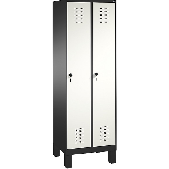 CP EVOLO Aufbewahrungsschrank, mit Füßen 2 Abteile, Abteilbreite 300 mm, mit 8 Fachböden schwarzgrau / reinweiß