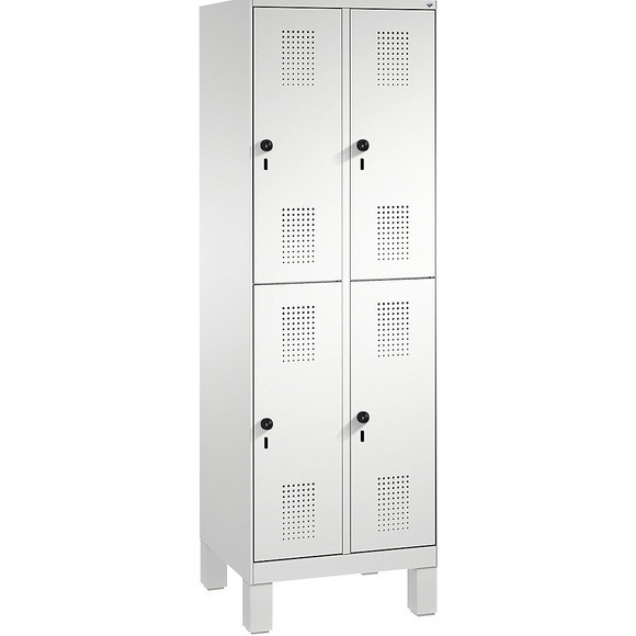 CP EVOLO Garderobenschrank, doppelstöckig, mit Füßen 2 Abteile, je 2 Fächer, Abteilbreite 300 mm lichtgrau